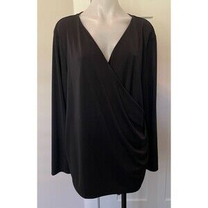 TALBOTS Womens Knit TOP Long Sleeve BLACK Faux Wrap Size 2X